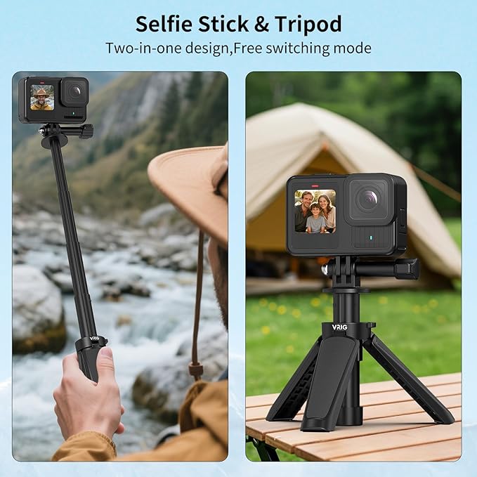 VRIG TP29 Extenable Mini Camera Tripod,Portable Small Handle Grip Desktop Webcam Selfie Stick Tripod for DJI Osmo Action 5Pro/4/3/AKASO Brave EK7000,Pole Tripod for Action Camera Hero 13 12 11 10 Max