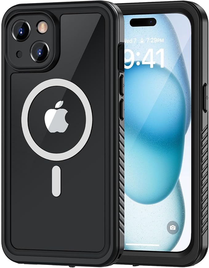 Lanhiem Magnetic for iPhone 15 Case, Waterproof Dustproof Cover [Built in Screen Protector] [Compatible with MagSafe], Full Body Heavy Duty Protective Phone Case for iPhone 15-6.1”(Black)