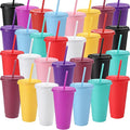 30 PCS 24oz Bulk Plastic Tumblers with Snap Lids, Commercial-Grade Coffee Cups, Durable Reusable Drinkware for Restaurant, Office Use & Outdoor Events(Solid Color)