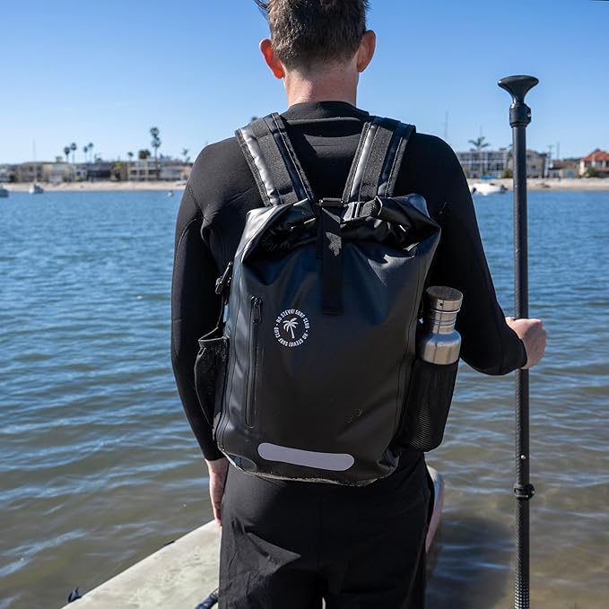 Ho Stevie! Waterproof Surf Backpack - Heavy Duty with Laptop Sleeve - Roll Top Closure Keeps Your Gear Dry In Bag - 25L