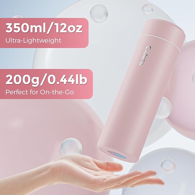 【Upgraded】Exllena Small Insulated Water Bottle 12 oz/350ml– Mini Insulated Water Bottle for Hot & Cold Drinks, Perfect Small Water Bottle for Travel, Purse...(Pink)