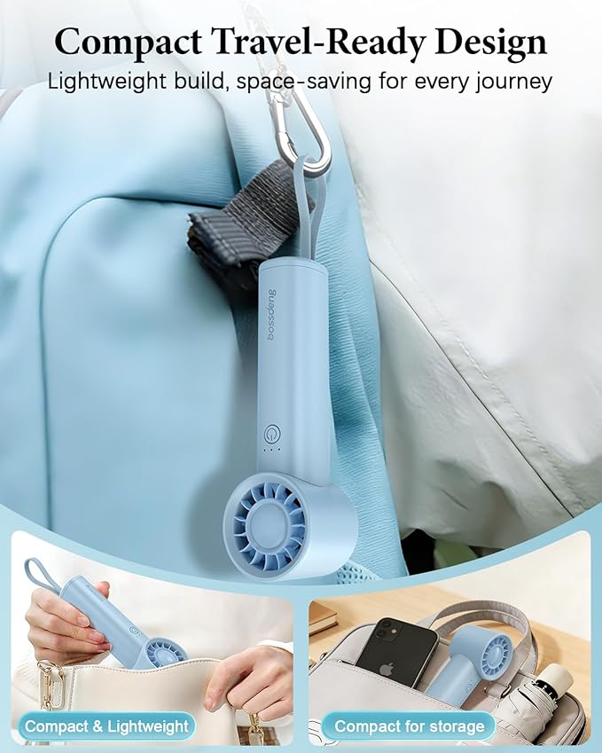 Portable Handheld Fan with Power Bank(High-Speed),3 IN 1 USB Rechargeable Mini Personal Fan with Flashlight,Small Size for Outdoor/Travel/Beach/Concerts/Summer.Gifts for Girl,Women.Blue