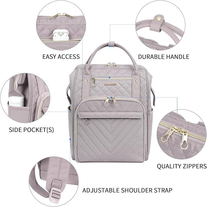 KROSER Laptop Backpack 17" Stylish Backpack Water Repellent College Casual Daypack Travel Business Work Bag for Men/Women-Quilted Dusty Pink