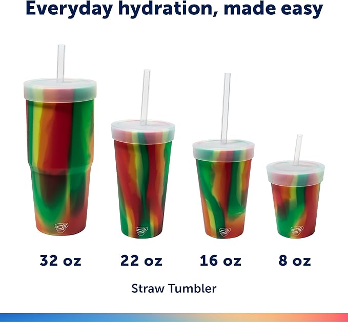 Silipint: 32oz Silicone Straw Tumbler, Unbreakable, Non-Toxic, Dishwasher Safe - Pack of 4