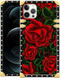 Compatible with iPhone 11 Pro Max Case, Vector Red Rose Green Leaf Luxury Golden Decoration for Girl Women Soft TPU Shockproof Protective Hard PC Back for iPhone 11 Pro Max