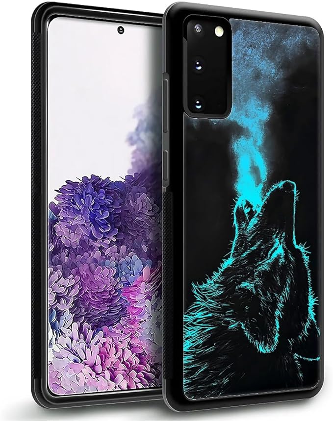 for Samsung Galaxy S20 Case, Blue Breathing Wolf Pattern Graphic Design Girl Boy Soft Silicone Hard Acrylic Shock Protection for Samsung Galaxy S20