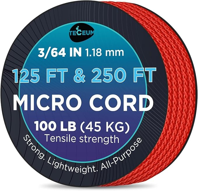 TECEUM Micro Paracord – 1.18 mm X 125 ft – Micro Utility Cord – Thin Braided Paracord Rope – Best for Crafting, DIY Projects, Fishing, Camping – Wind Chime Replacement – Survival Strong String
