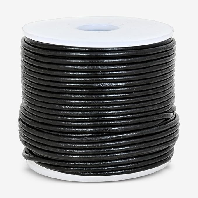 GENIQUE Real/Genuine Round Leather String Cord for Necklace, Bracelets, Jewellery, Braiding (1.5mm, Black)