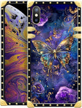 Compatible with iPhone Xs Max Case, Glistening Golden Butterfly Vibrant Purple Blue Luxury Golden Decoration for Girl Women Soft TPU Shockproof Protective Hard PC Back
