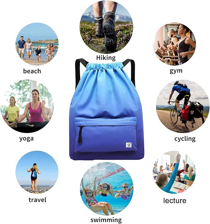 Waterproof Drawstring Bag, Gym Bag Sackpack Sports Beach Backpack for Men Women