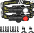LED Rechargeable Headlamp for Adults - Hard Hat Light Running Head Lamp with Red Light, Magnet, 180° Tilt, 7 Modes, Detachable Flashlight & Headband, Outdoor, Emergency Use 2PC