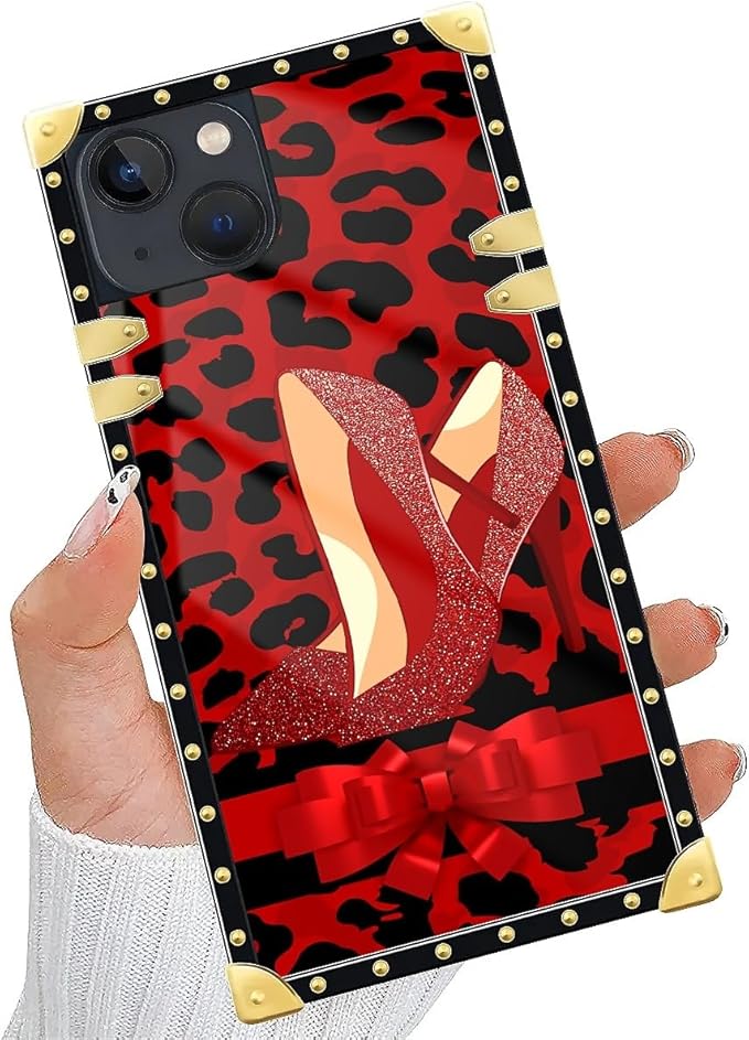 Compatible with iPhone 15 Case, Elegant High Heels Luxury Golden Decoration for Girl Women Soft TPU Shockproof Protective Hard PC Back for iPhone 15