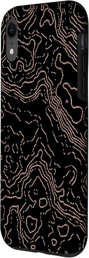 Topography Black & Brown Abstract Pattern Topographic Map Case for iPhone XR