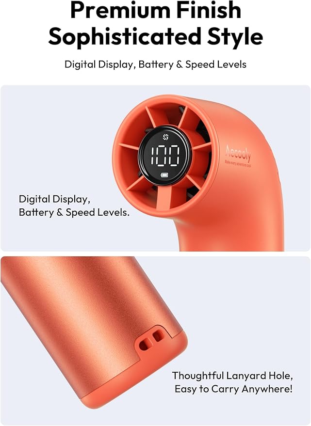 Aecooly Portable Handheld Fan, Powerful Turbo Mini Fan, 19000 RPM High Speed Aero Ultra, 15H Max Cooling Time, 7 Speeds Aluminum Case,Pocket Rechargeable Personal Small Travel GIfts for Women-Orange