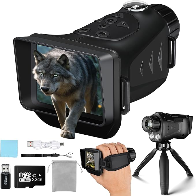 VXF Night Vision Monocular, 4K Night Vision Scope for 100% Darkness with 3000mAh Rechargeable Battery, 3+32GB SD Card & Card Reader, Dual Infrared Monocular Telescope for Camping, Wildlife Observation
