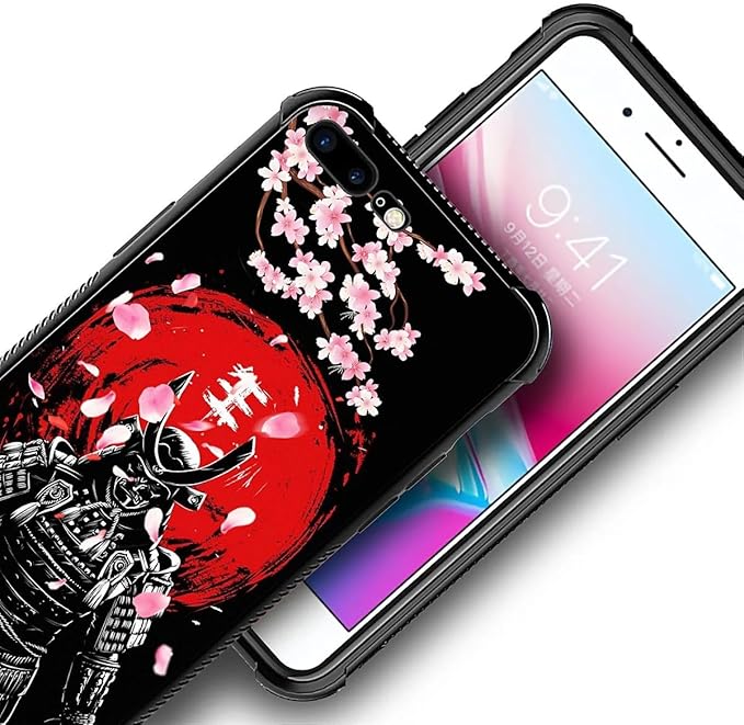 for iPhone 7/8 Case, Sakura Japanese Samurai Pattern Graphic Design Girl Boy Soft Silicone Hard Acrylic Shock Protection for iPhone 7/8