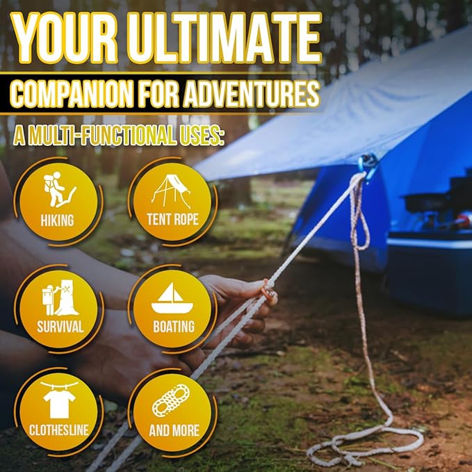 High Tensile Paracord Type III Parachute Cord Reflective Paracord Rope Tactical Paracord for Camping, Survival, Gear Repair & DIY, Yellow