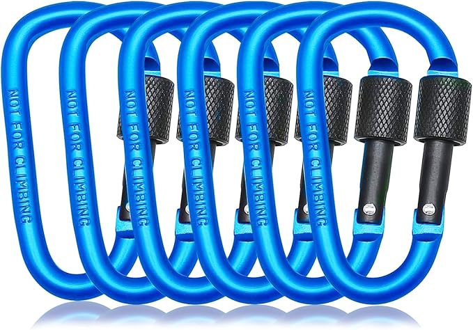6 Pack Small Locking Carabiner, 3 Inch Aluminum D-Shape Snap Hook with Screw Gate for Hiking, Camping, Fishing&Backpack(Not for Climbing)