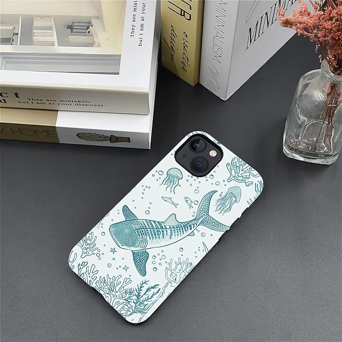 for iPhone 15 Plus Case,HH2 Ocean Whale Shark Hybrid 2 Layer Hard Shell Silicone Protective Pattern Design Case