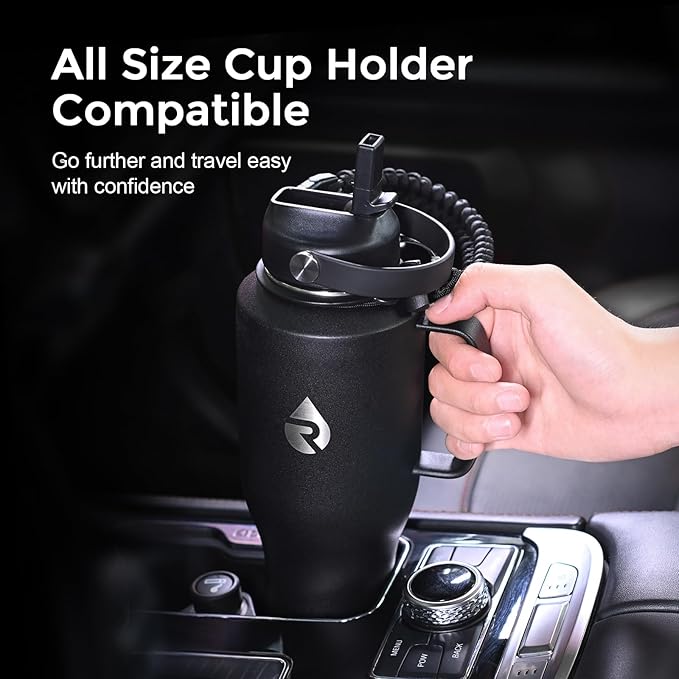 RAYMYLO Insulated Water Bottle 40oz (Cold for 48 Hrs), Stainless Steel Water Bottle with Handle & Straw Lid & Paracord Handle, Triple Wall Vacuum Leakproof Travel Flask, Fit in Any Car Cup Holder