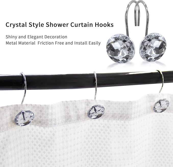 MitoVilla White Clear Shower Curtain Hooks 24 Pcs Set, Metal Shower Hooks for Shower Curtain Liner, Rust Proof Shower Rings for Curtain Accessories and Bathroom Shower Rod