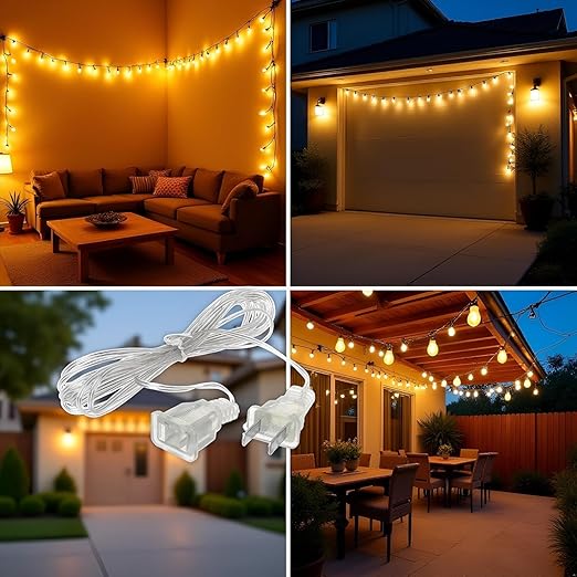 Clear Outdoor String Light Extension Cord Waterproof Flexible Transparent Cable for Indoor/Outdoor LED Fairy Lights, Christmas Decorations