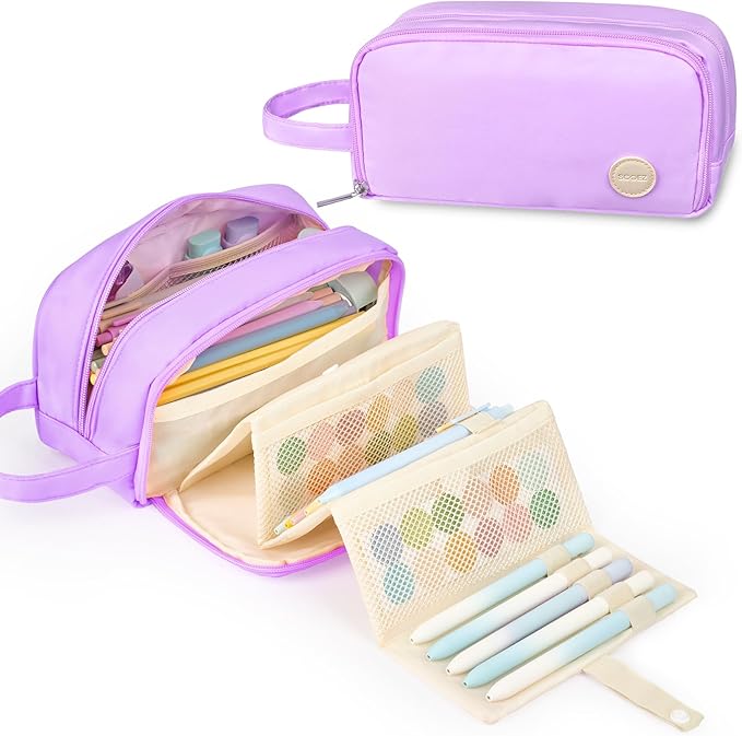 Sooez Pencil Case, Large Pencil Pouch Pencil Bag with Pull-Out Organizer for Quick Access, Cute Pencil Case with Sturdy Zipper, Aesthetic School Supplies for Girls Boy Women, Purple