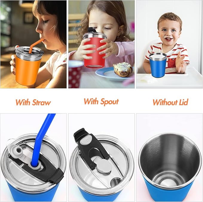 Kids Cups with Straws and Lids Leak Proof, 6 Pack 12oz Sippy Cup for Toddlers 1-3 No Spill, Spill Proof Cup Stainless Steel Kids Cups with Lids for School, Outdoor