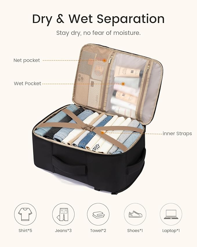 LOVEVOOK 40L Travel Backpack for Women Men, TSA Personal Item Travel Bag Fits 17.3inch Laptop, Waterproof Airline Approved Carry On Luggage With 2 Cubes for Weekender Hiking Business, Khaki