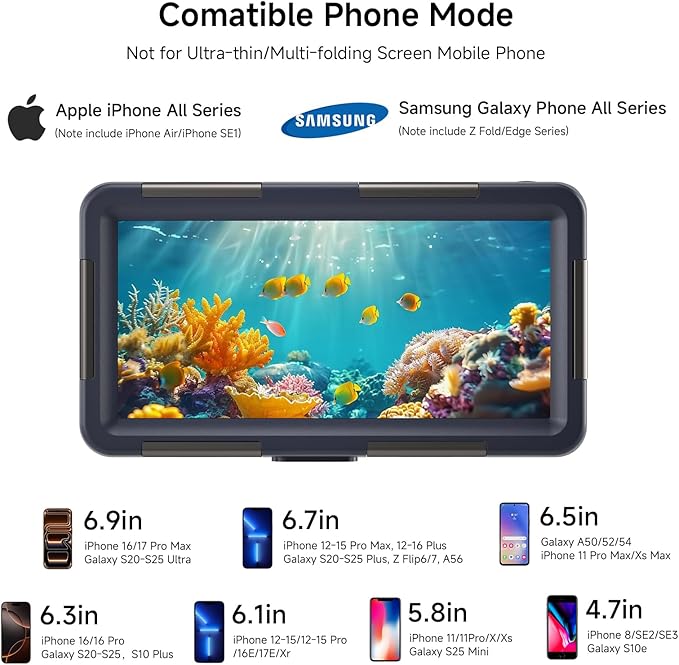 Underwater Phone Case for Snorkeling, [50ft/15M] Professional Deep Diving Waterproof Phone Case for iPhone 17-7 Pro/Pro Max/Plus/Mini, 16/17E, SE 2/3, Galaxy S10-S25 Plus/Ultra, A21-A56 [Classic]