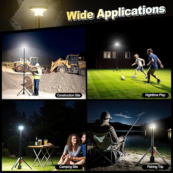 SYLSTAR 360° Rechargeable Work Light with Remote &Telescopic Stand (8.4Ft), 3000LM Ultra Bright 3CCT Dimmable, 6000mAh Battery, Portable Camping Light for Jobsite Workshop Sports Emergencies