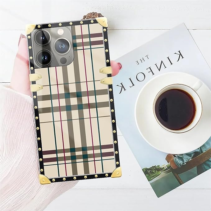 Compatible with iPhone 14 Pro Max Case, Black Red Beige Stripes Luxury Golden Decoration for Girl Women Soft TPU Shockproof Protective Hard PC Back for iPhone 14 Pro Max