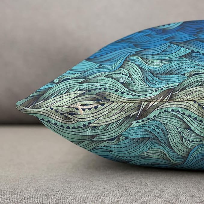 TKS MITLAN Abstract Wave Pillow Covers 18 x 18 Inch Ocean Sea Water Gradient Blue Beach Waves Lines Stripes Decorative Throw Pillow Covers Linen Cushion Case for Sofa Couch