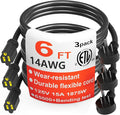 HUANCHAIN 14 Gauge 6 Feet (3 Pack) Flat Plug Extension Cord Black Indoor Outdoor, Heavy Duty 3 Prong Grounded Low Profile Extension Wire Flexible, 15A 1875W 125V 14AWG SJTW, ETL Listed