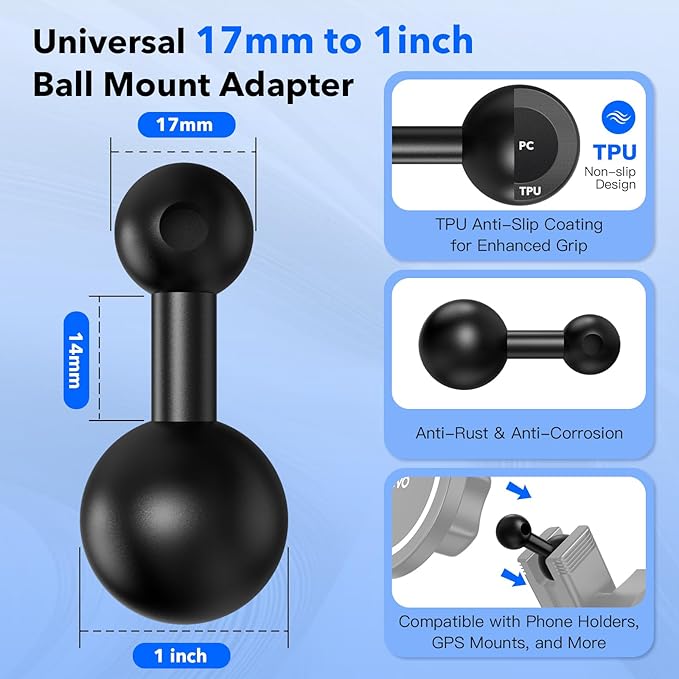 1-Inch B Size Ball to 20mm Ball Adapter – TPU Anti-Slip Converter, Compatible with RAM Mounts 1" B Size Bases