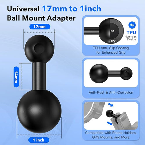 1-Inch B Size Ball to 20mm Ball Adapter – TPU Anti-Slip Converter, Compatible with RAM Mounts 1" B Size Bases