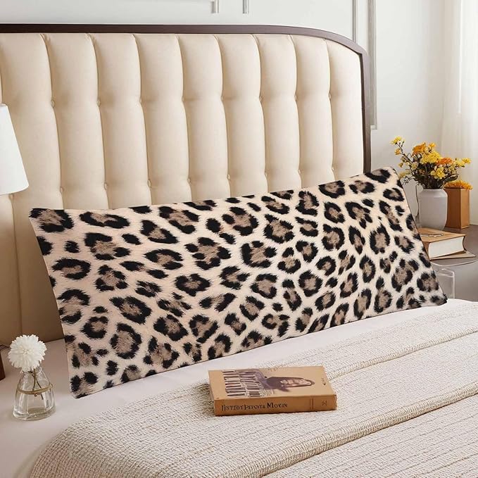 Body Pillowcases with Zipper Leopard Print Cozy Body Pillow Covers Cushion Cover 20 X 54 Inch, African Leopard Skin Outdoor Body Pillow Pillowcase for Home Bedroom Couch Sofa Brown