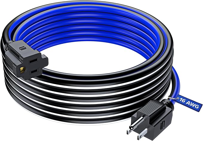 Maximm 30 Ft Black, White and Blue Extension Cord, Heavy Duty 3-Prong Outdoor Power Cable, ETL Listed for Contractors