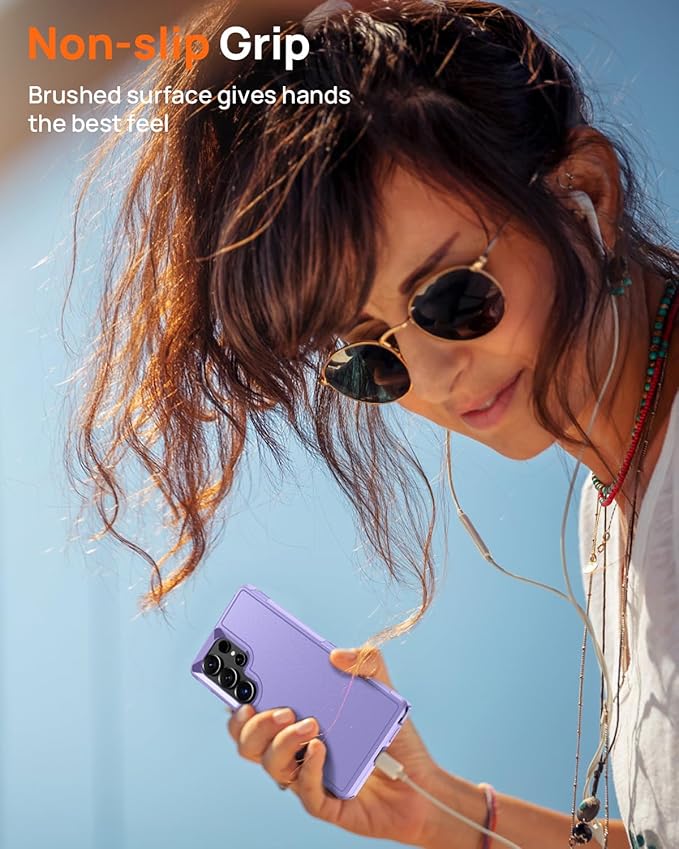 Lanhiem for Samsung Galaxy S25 Ultra Phone Case with Tempered Glass Screen Protector, Shock Absorption, Anti-Scratch Shockproof Case Cover for Samsung S25 Ultra, Purple