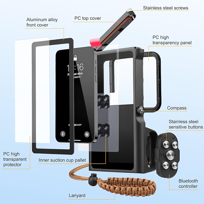Universal Underwater Diving Phone Case with Bluetooth Controller, IP68 50FT Waterproof for iPhone 17 (Standard Only), iPhone 16/15/14/13/12/11 & Galaxy S25/S24/S23/S22, Black