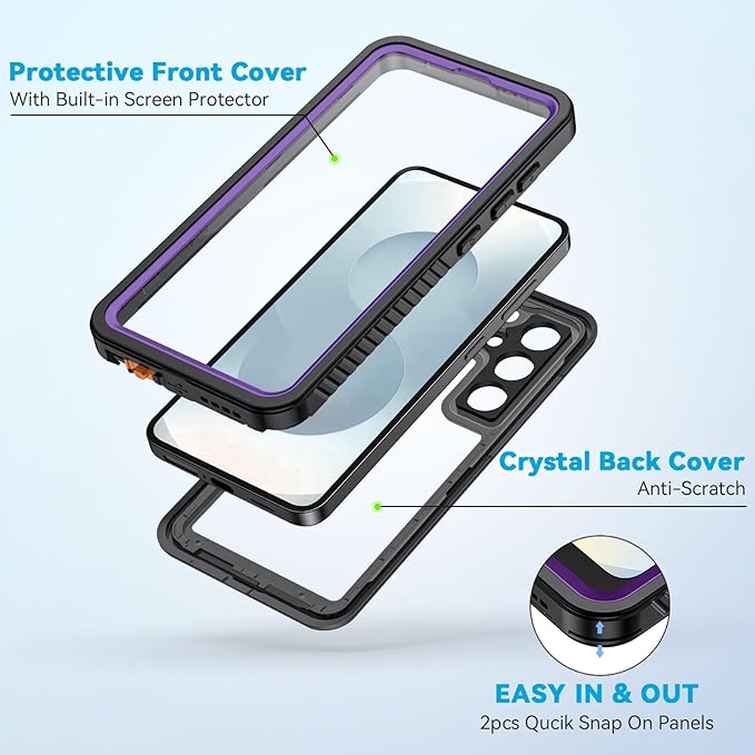 Lanhiem for Samsung Galaxy S25+ Plus Case, IP68 Waterproof Dustproof Case with Built-in Screen Protector, Rugged Full Body Shockproof Protective Cover for Galaxy S25 Plus 6.7 Inch, Purple