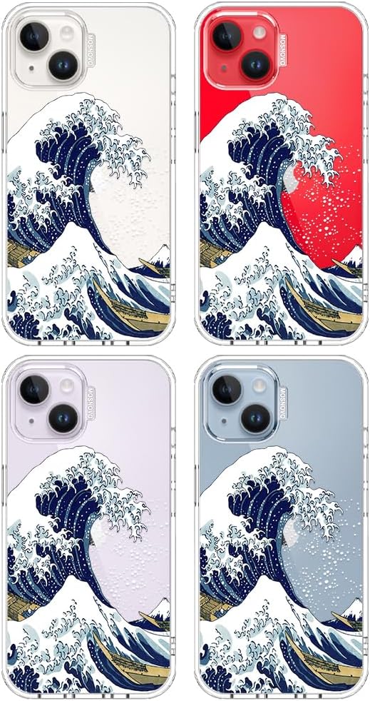 MOSNOVO for iPhone 13/14 Case | Military Grade 6.6ft Drop Tested | Clear with Great Wave Design