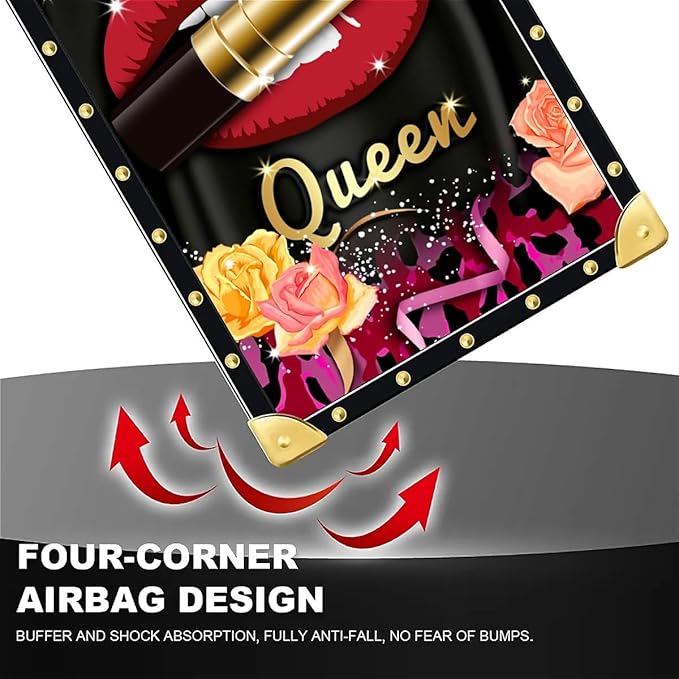 for iPhone 17 Air Case Luxury Golden Decoration for Girl Women Soft TPU Shockproof Protective Hard PC Back for iPhone 17 Air Crazy Pattern Queen Lip Crown Leopard Print