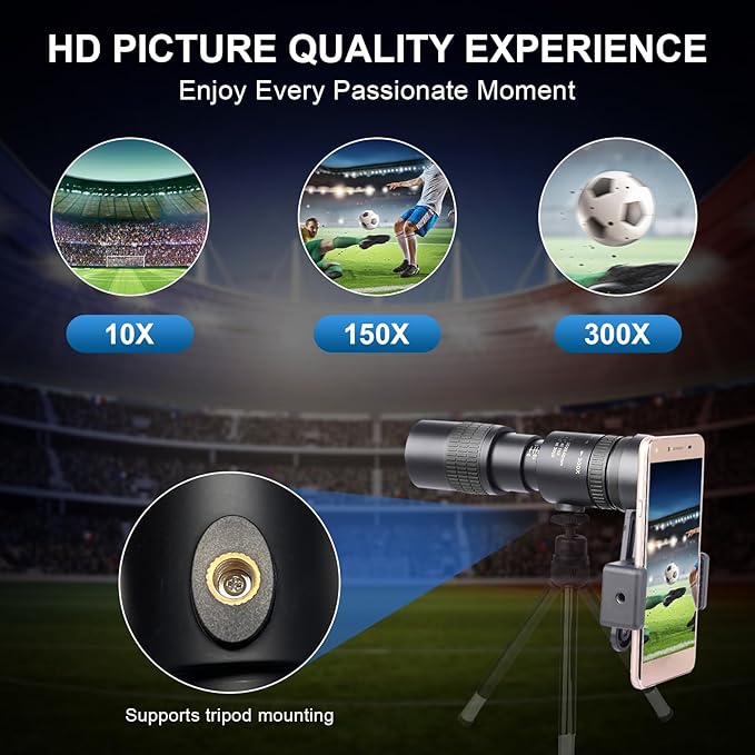 10-300x40 Monoculars for Adults High Powered – Zoom Monocular Telescope with BAK4 & FMC Lens for Concerts, Birdwatching, Stargazing (Smartphone Adapter &Tripod NOT Include)