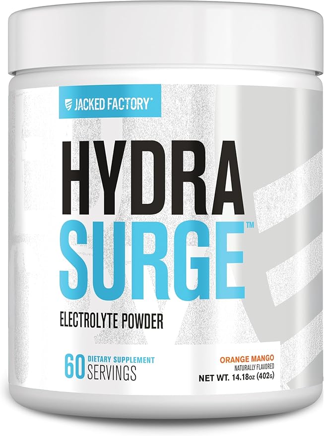 Jacked Factory HYDRASURGE Electrolyte Powder - Hydration Supplement with Key Minerals, Himalayan Sea Salt, Coconut Water - Keto Friendly, Sugar Free, Naturally Sweetened - 60 Servings, Orange Mango