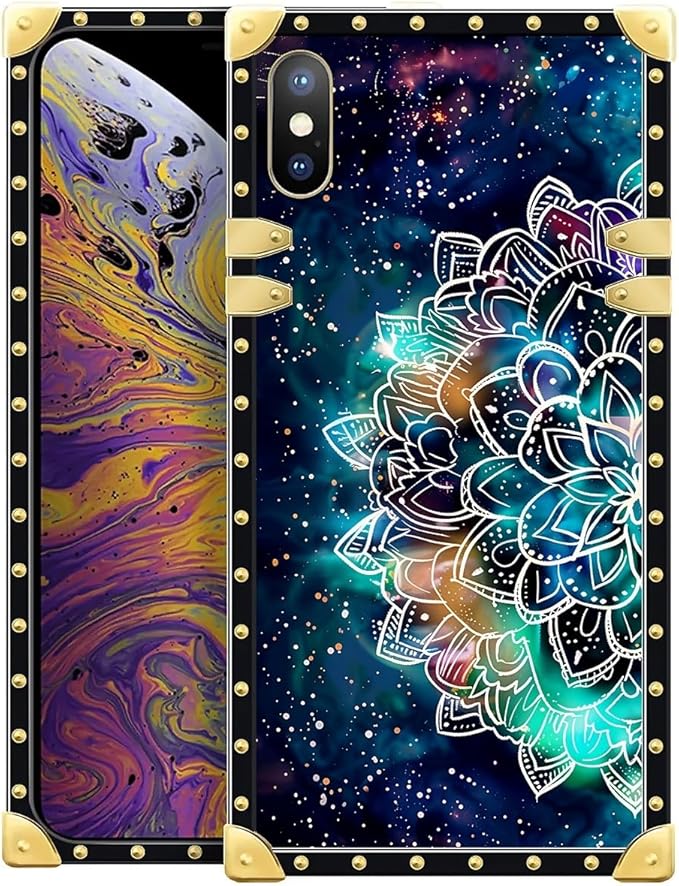 Compatible with iPhone XR Case, Starry Sky Colourful Mandala Luxury Golden Decoration for Girl Women Soft TPU Shockproof Protective Hard PC Back for iPhone XR