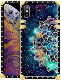 Compatible with iPhone XR Case, Starry Sky Colourful Mandala Luxury Golden Decoration for Girl Women Soft TPU Shockproof Protective Hard PC Back for iPhone XR