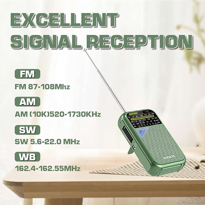 XHDATA D221 NOAA Weather Radio Portable AM FM Shortwave Radio Receiver, 2 AA Battery Operated, Transistor Radio with Excellent Reception for Gift, Family, Elder (Green)