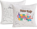 Let's go a Road Trip USA Map Coloring Pillowcase with 12 Fabric Markers, Set of 2, DIY Color 50 US States Visited Map Travel Tracker Pillow sham Cover case for Adventure RV Camper（18x18 inch）