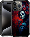 for iPhone 16 Pro Max Case, Skull Lady Rose Pattern Graphic Design Girl Boy Soft Silicone Hard Acrylic Shock Protection for iPhone 16 Pro Max